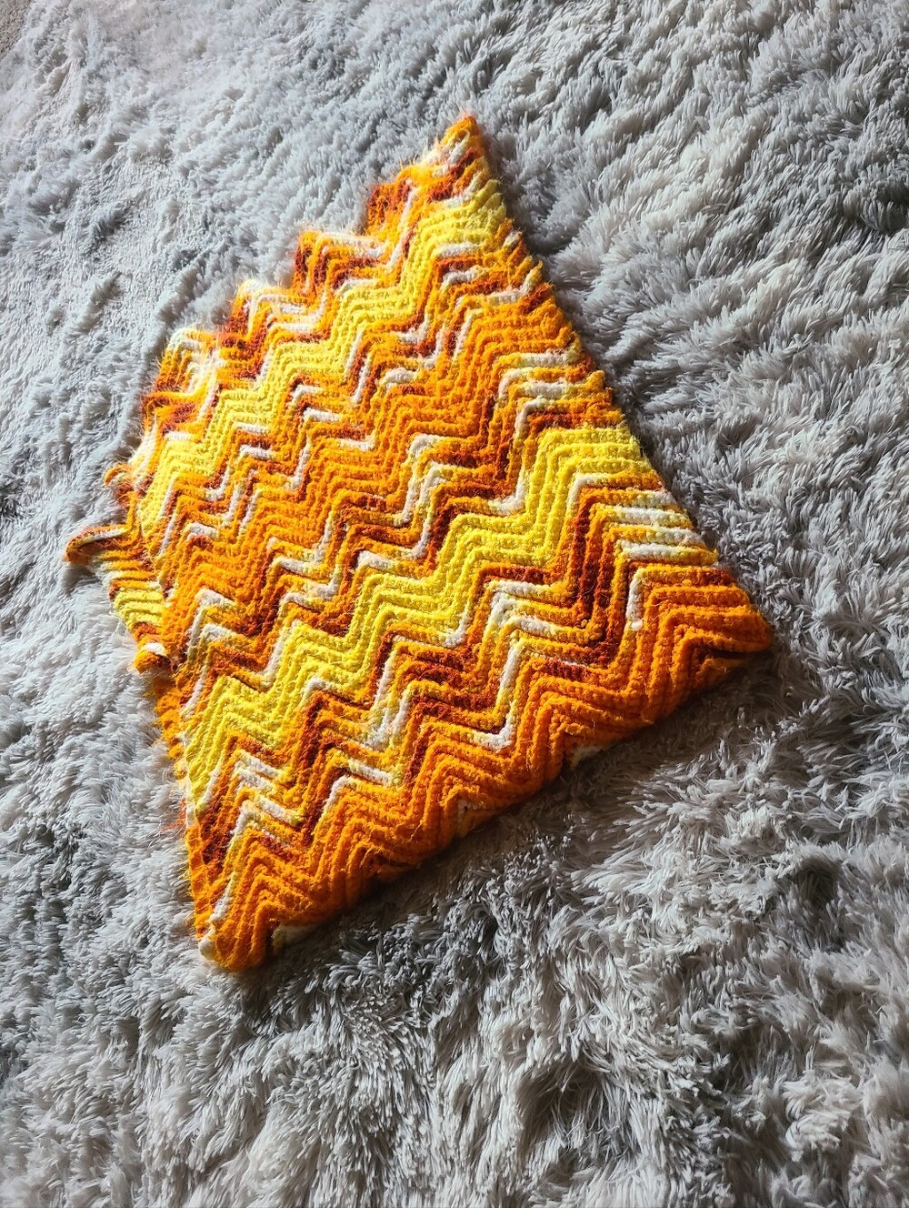 Hand Crafted Orange, Yellow & White Chevron Throw - Picture 3 of 13